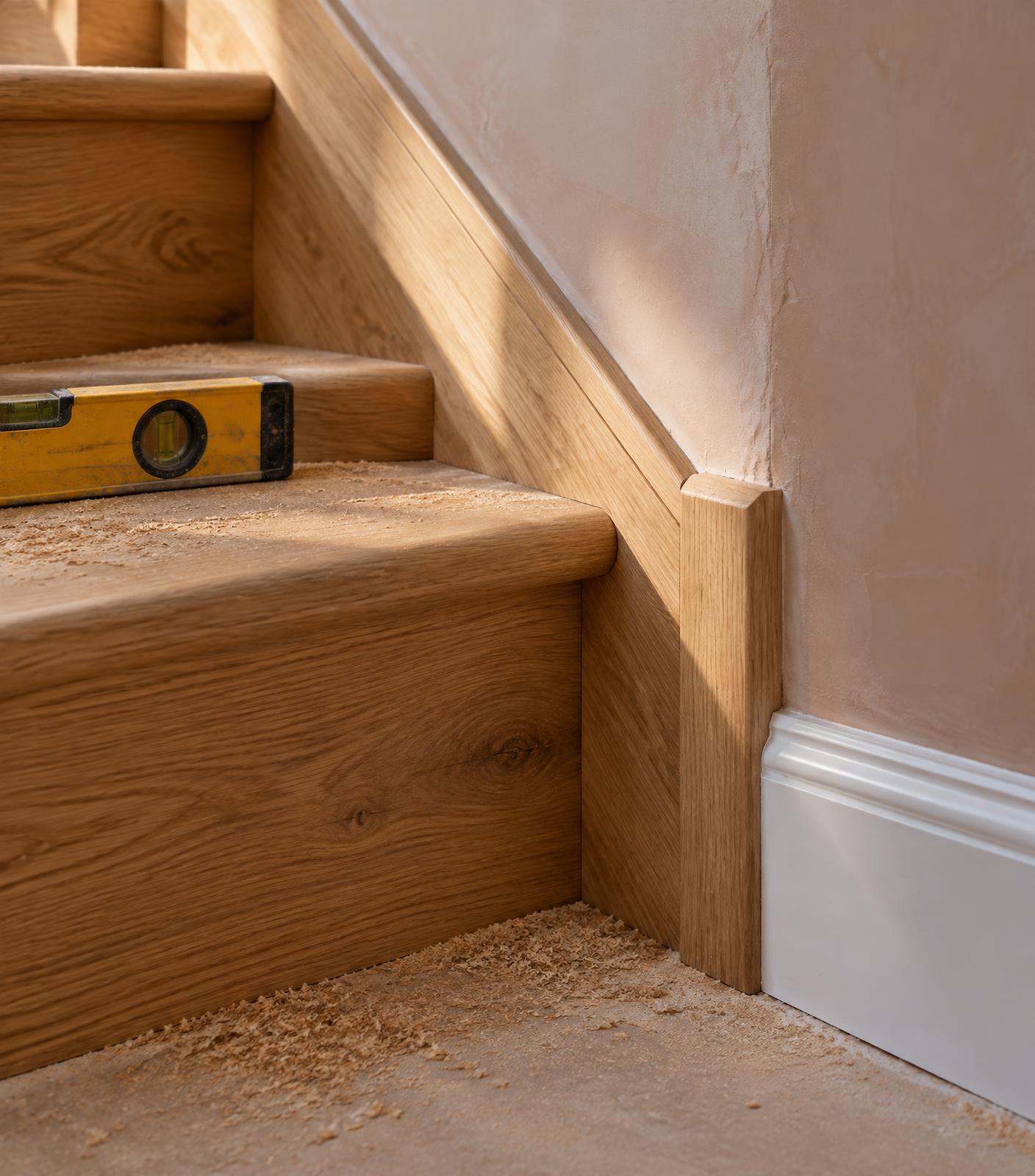 Tradesperson fitting hardwood cabinetry during a home renovation in Leicester